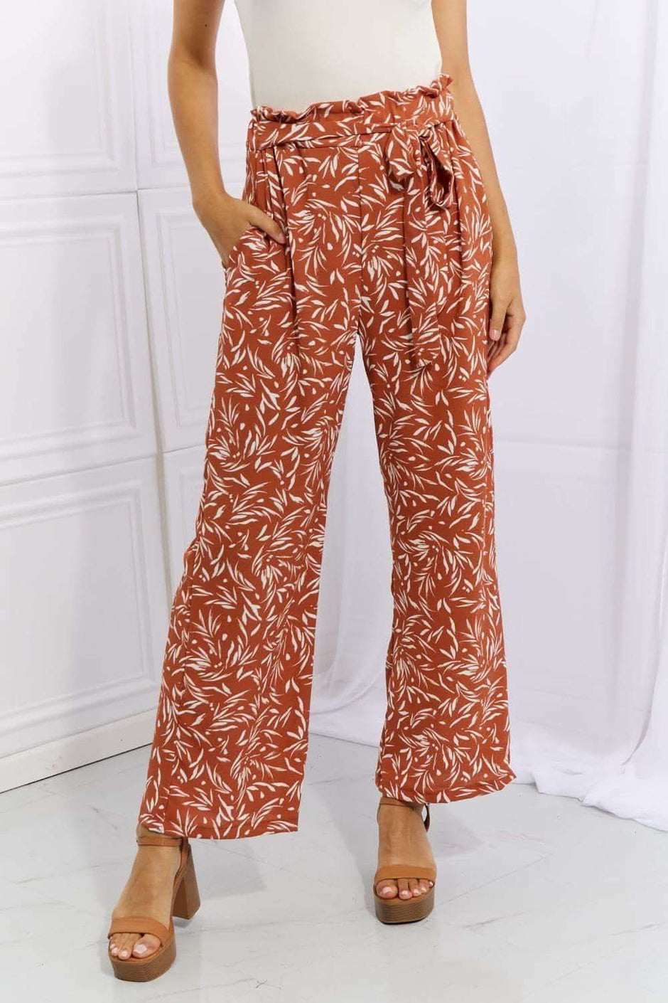 Heimish Right Angle Full Size Geometric Printed Pants, Red Orange - SwagglyLife Home & Fashion
